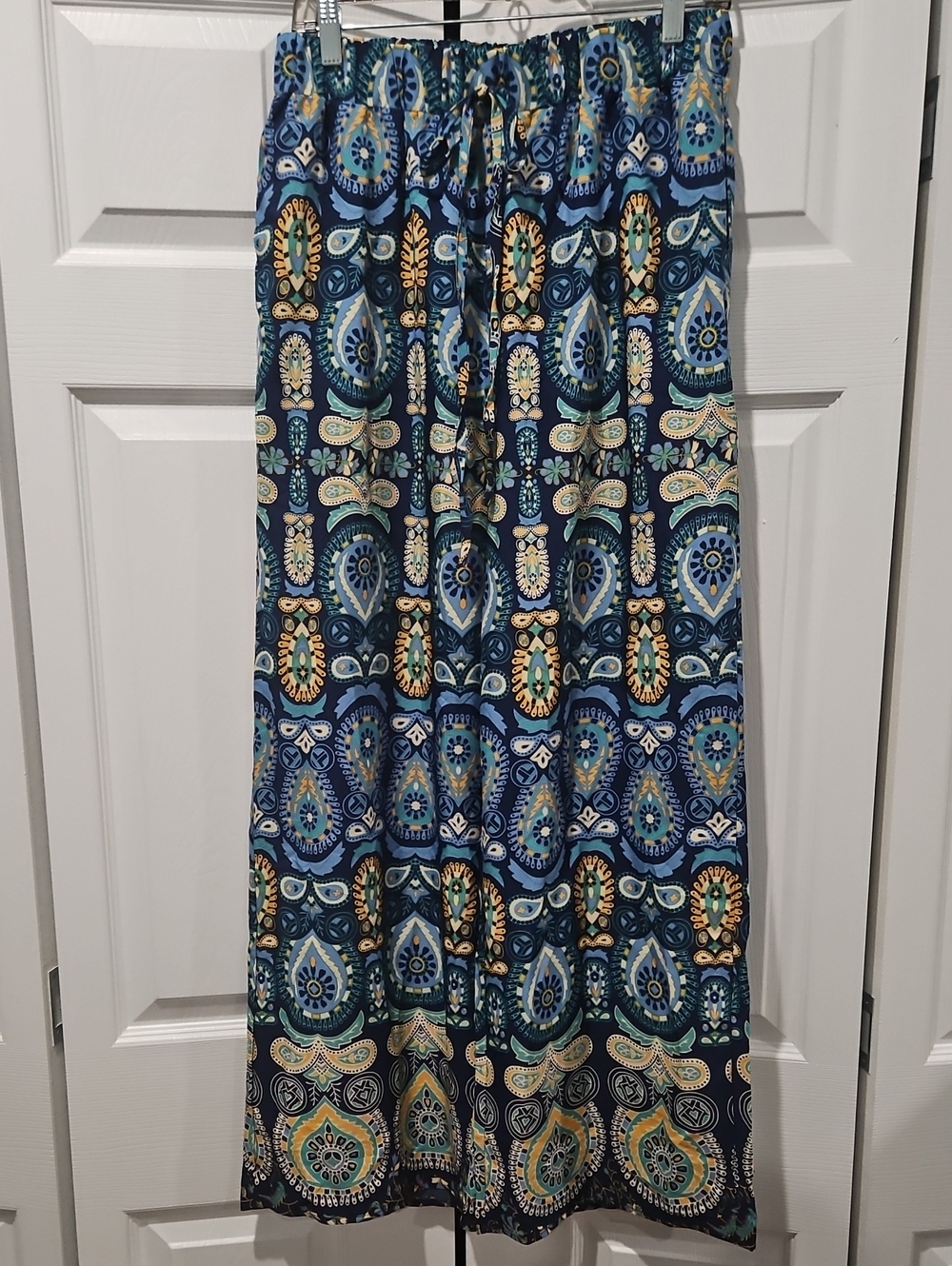 Blue Patterned Boho Print Wide Leg Pants